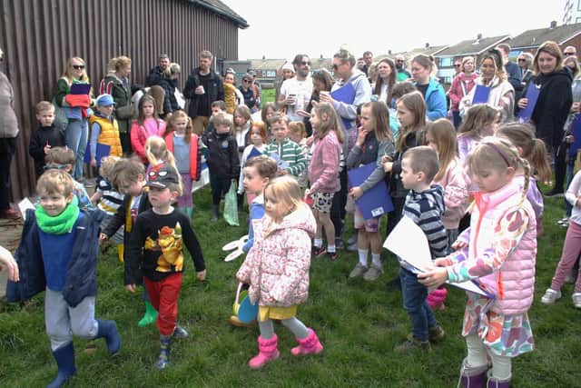 Children and parents as the egg hunt got underway. (Photo by Friends of Brierdene)