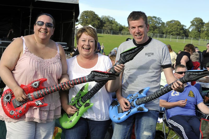 Julie Taylor, Tina Earl and  Chris Earl, from Morpeth, getting in the groove for the Status Quo, 10cc and Big Figure concert in the Pastures, Alnwick, on Saturday, August 20, 2011.