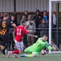 Morpeth Town keeper Dan Lowson picked the ball out of the back of his net five times on Saturday. Picture: George Davidson.