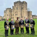 Brigadier Bibek Banerjee with Northumberland Freemasons at Alnwick Castle.
