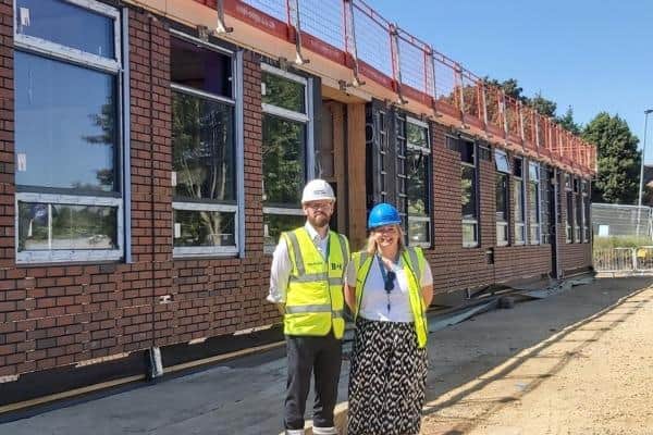 Barry Reed, headteacher, and Sarah Fitton, lead administrator, for Gilbert Ward Academy at the school's site. (Photo by Northumberland County Council)