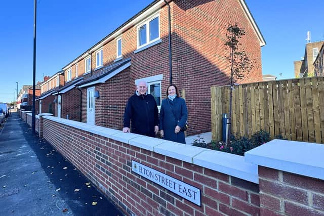 Cllr John Harrison and North Tyneside’s Elected Mayor, Karen Clark, at the new homes in Wallsend