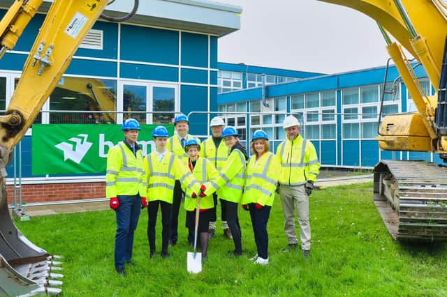 Mayor Norma Redfearn joins staff, pupils and officials as work starts on a new building at Whitley Bay High School.