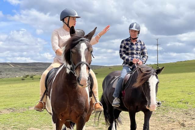 Denise Welch and Robson Green enjoyed riding horses together during the programme. (Photo by Zoila Brozas)