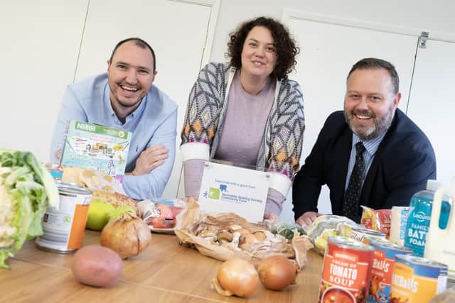 David Charlton, head of operations at Newcastle Building Society, Hannah Moeini, project manager at Community @NE66 and Greg Brown, manager at Newcastle Building Society’s Alnwick branch.