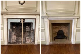Before and after view of the Georgian fireplace.