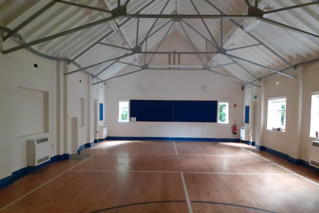 The sports hall in Longhirst Village Hall before the works.