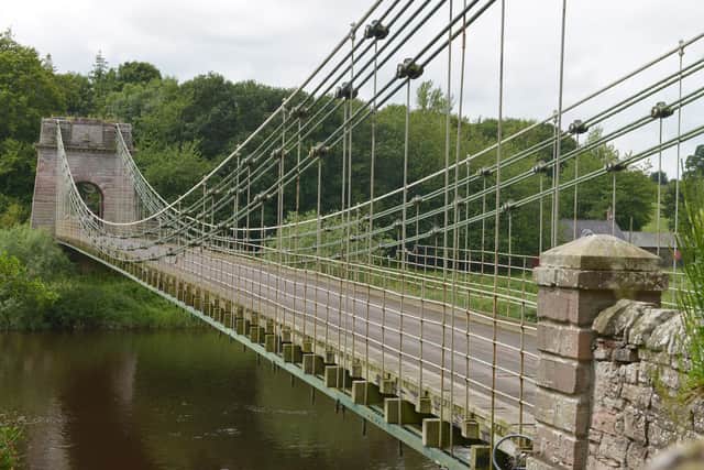 The Union Chain Bridge that spans the River Tweed between Horncliffe, Northumberland, England and Fishwick, Berwickshire, Scotland.