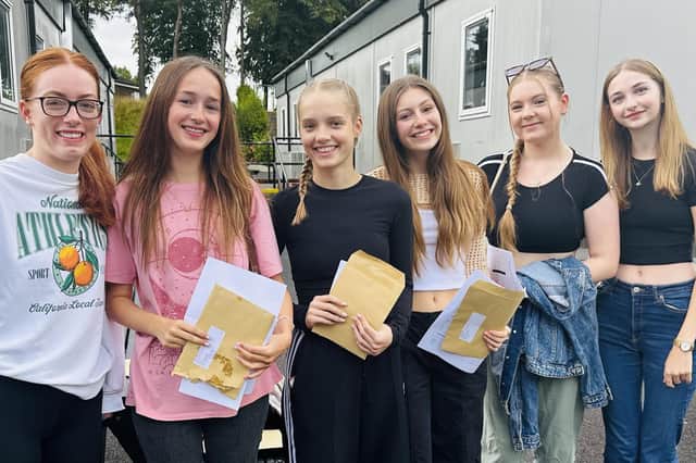 Smiling faces at King Edward VI School on GCSE results day.