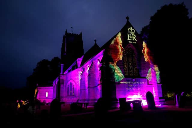 The lighting display at St Mary's Church in Stannington on Sunday evening.