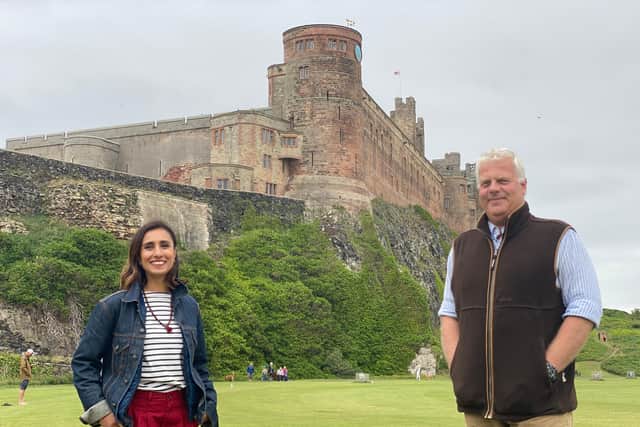 Countryfile presenter Anita Rani with Bamburgh Castle owner Francis Watson Armstrong.