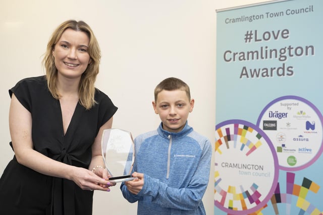 Brit Jenkins from Falcons Events presented the Young Citizen of the Year Award to Matthew Christy, a pupil at the Junior Learning Village who has supported Dogs First by donating his pocket money, playing with foster dogs, helping with their socialisation, and auctioning his toys to raise funds.