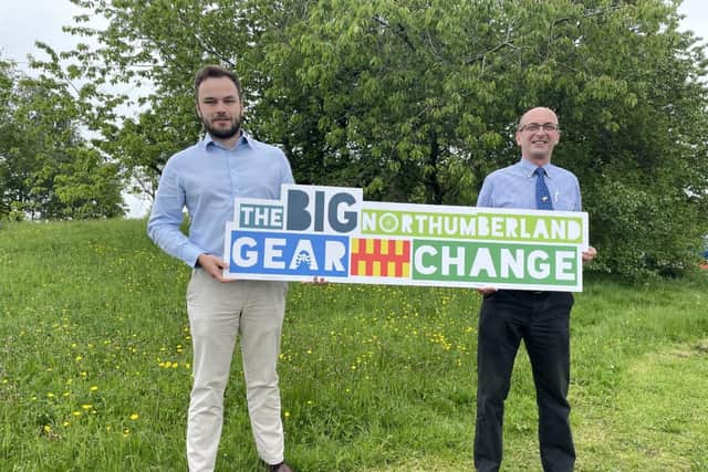 Councillor Wojciech Ploszaj, cabinet member for business, and Councillor John Riddle, Cabinet Member for Local Services, support the Big Northumberland Gear Change.