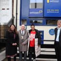With the new plaque, from left, Caroline Pattinson of Pattinson Estate Agents; Chair of North Tyneside Council Cllr Brian Burdis; Justine King, Show Racism The Red Card; David Young, North Shields Heritology Project; and Siamak Zolfaghari from North Shields Library. (Photo by North Tyneside Council)