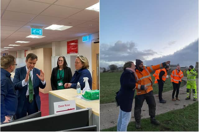 Anne-Marie Trevelyan with Energy Minister Greg Hands visiting Northern Powergrid’s contact centre and damaged areas across Northumberland.
