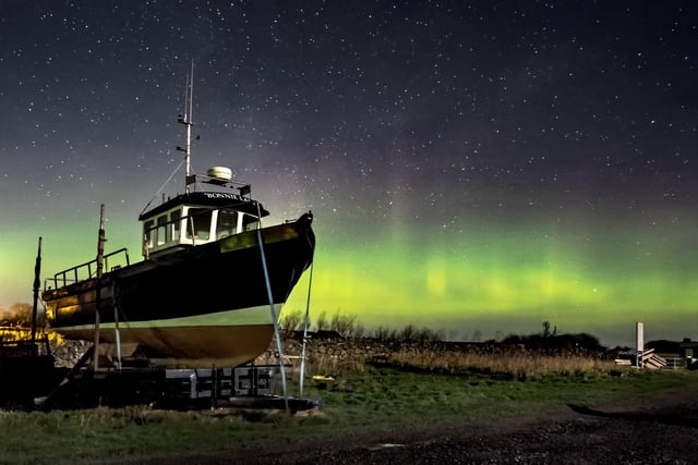 The aurora on Holy Island  in the early hours of 2016.