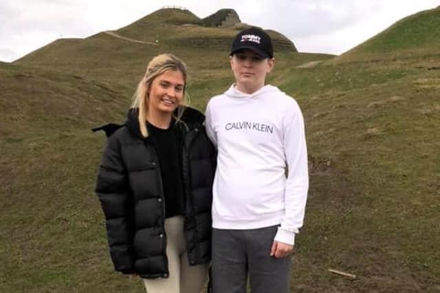 Connor Todd with his sister Chloe at a fundraising walk at Northumberlandia, Cramlington.