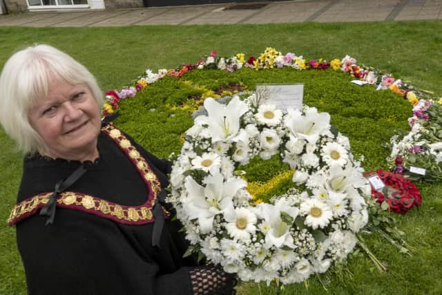 Cramlington Town Mayor Loraine De Simone lays a wreath on behalf of Cramlington Town Council.