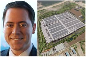 Recharge Industries founder David Collard and right, a CGI of the £3.8bn car battery plant which is hoped will be built in Cambois.