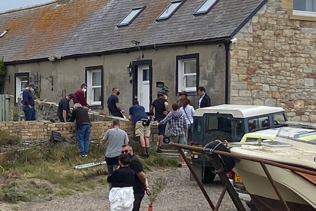Brenda Blethyn, who plays DCI Vera Stanhope, and co-star Kenny Doughty, who plays DS Aiden Healy, can be seen on set in Boulmer village, one of the locations for series 11 of the popular ITV crime drama Vera.
