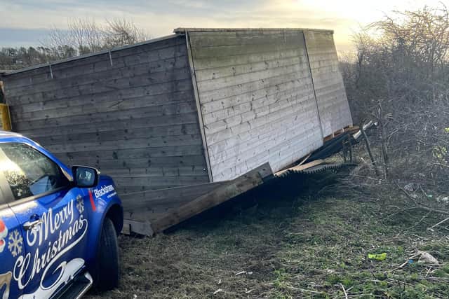 The barn had to be towed upside down off the A697.