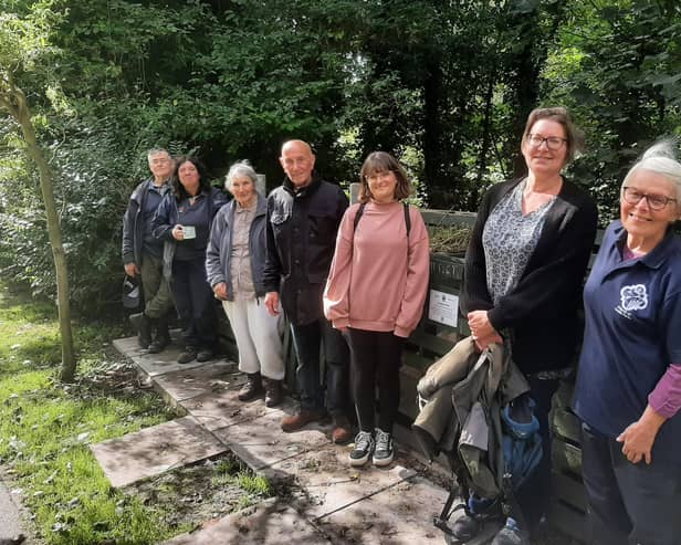 Volunteers with RHS visitors, from front to back: Julia Howard, Christine Wright (RHS),  Jessica Kimche (RHS), Gordon Mclean, Monica Lamb, Kate Dixon (NCC’s parks officer) and Keith Johnson.