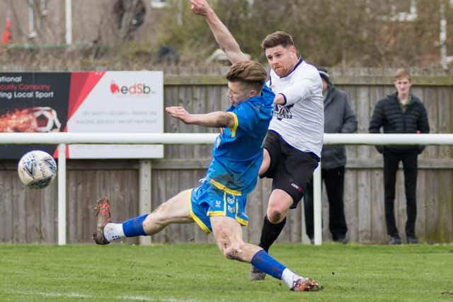 Lee Mason was delighted to score the winning goal against Pickering Town. Picture: Ian Brodie
