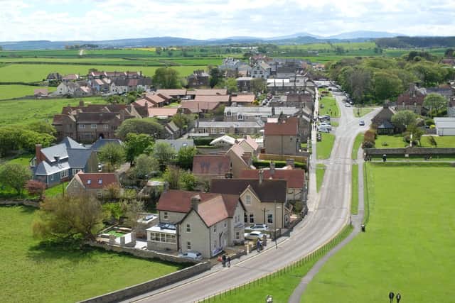 The village of Bamburgh in this picture taken from the battlements of Bamburgh Castle.