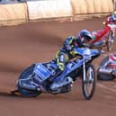 Jonas Knudsen leads Chris Harris of Glasgow Tigers, but Bandits slipped to a disappointing defeat on Saturday. Picture: Keith Hamblin