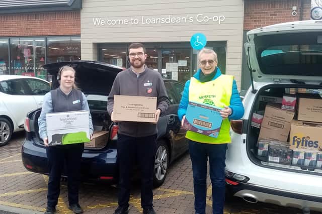Co-op provisions ready to be donated with help from Morpeth Lions Club.