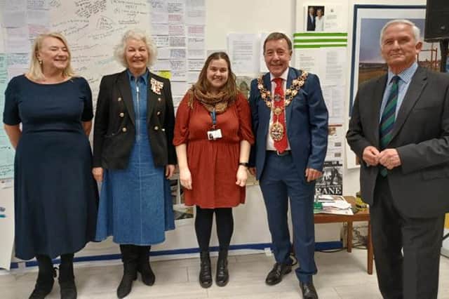 Cllr Wendy Pattison, Caroline Pryer (vice lord-lieutenant for Northumberland), Adeline Keogh (Heart of Blyth co-ordinator), Cllr Warren Taylor (Blyth Town Council Mayor) and Cllr Glen Sanderson, leader of Northumberland County Council.