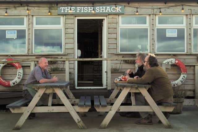 The Hairy Bikers with Martin Charlton of The Fish Shack in Amble. Picture: BBC