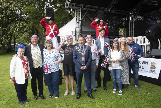 Blyth Town Council Mayor Warren Taylor with some of the acts at Jubilee Picnic in the Park.