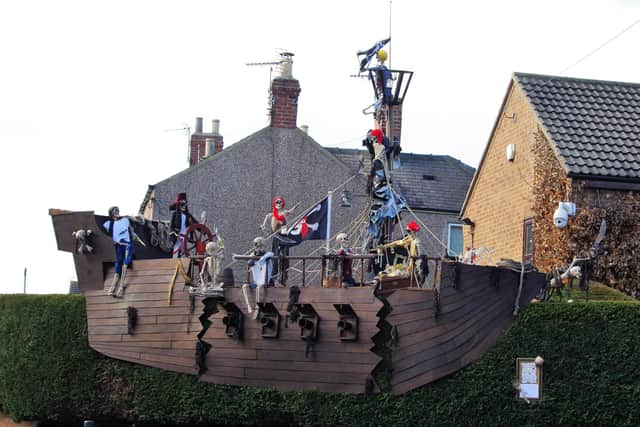 The Halloween inspired pirate ship created by Alan Dewar at his home in Bebside.