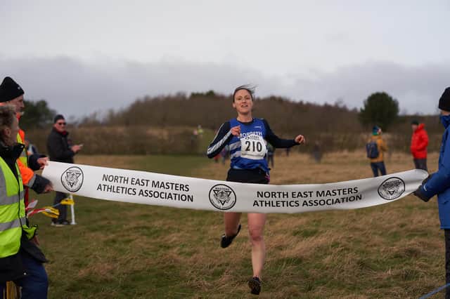 Jane Hodgson of Morpeth Harriers winning the Female Masters race in the NEMAA cross courtry at Wallsend at the weekend. Picture by Stuart Whitman.