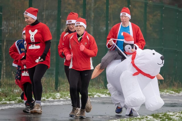 An inflatable polar bear and penguin was one of the more unusual sights.