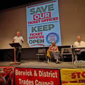 Close to 300 people attended the public rally in Berwick. The main speaker was RMT general secretary Mick Lynch.
