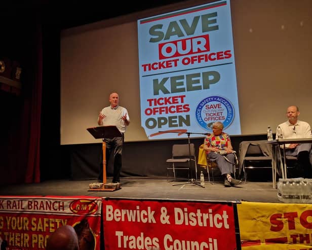 Close to 300 people attended the public rally in Berwick. The main speaker was RMT general secretary Mick Lynch.