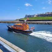 Seahouses all-weather lifeboat launches.