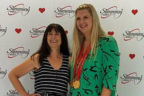 Karen (left) met Olympian Rebecca Adlington at the competion. (Photo by Slimming World)