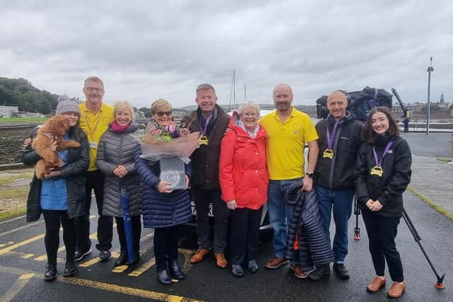 Amy Cowan, Roger Peaple (Media, Berwick Cancer Cars), Pamela Richardson, Joy Cowan, Ian Payne, Margaret Russell, Andrew Smith (Chairman, Berwick Cancer Cars), Pete and Lauren (ITV Tyne Tees cameraman and assistant). Picture by David Cowan.
