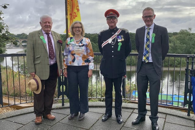 Canon Alan Hughes Chaplain to The High Sheriff, Rachael Hamilton Member of The Scottish Parliament, The High Sheriff of Northumberland Colonel James Royds and John Lamont, Member of Parliament for Berwickshire.  (Photograph by Susan Hughes)
