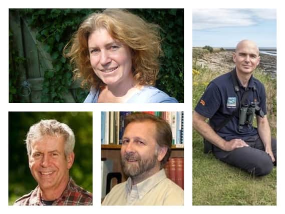 The speakers at this year’s Northumberland Coast AONB annual forum. Clockwise from top left, Dr Hannah Fluck, Richard Willis, Dr Chris Redfern and Dr Mike Jeffries.