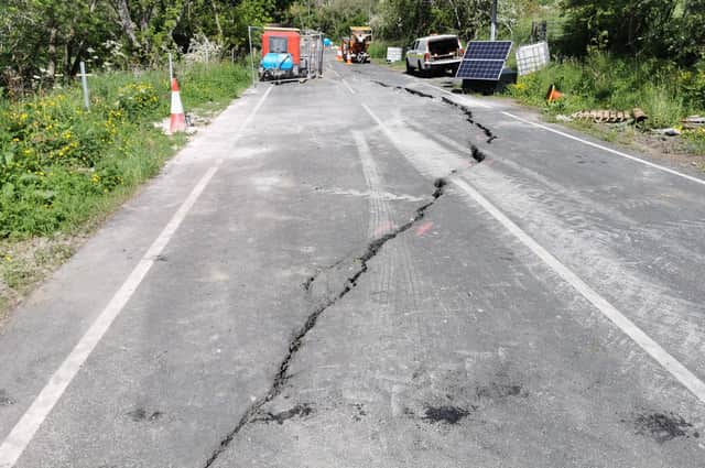 The cracking road surface between Weldon Bridge and Rothbury.