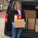 Naomi Harrison, the daughter of Bell View’s manager Paul, delivering the last of 50 donated food parcels and Easter eggs in and around Belford on Easter Sunday.