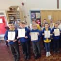 St Michael's CE Primary School pupils celebrating the Artsmark Award.