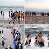 More than 150 hardy swimmers rushed into the freezing North Sea to mark International Women's Day.
