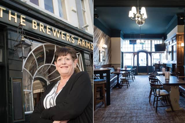 Landlady Margaret Straughan and inside the new look The Brewers Arms.