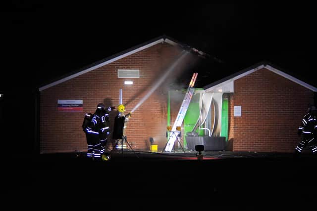 Firefighters spent at least three hours bringing the blaze at Broadway Park Sports Pavilion in Blyth under control.