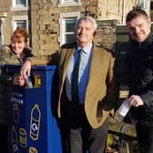 Morpeth Town and county councillors and officers with one of the new bins in Morpeth.